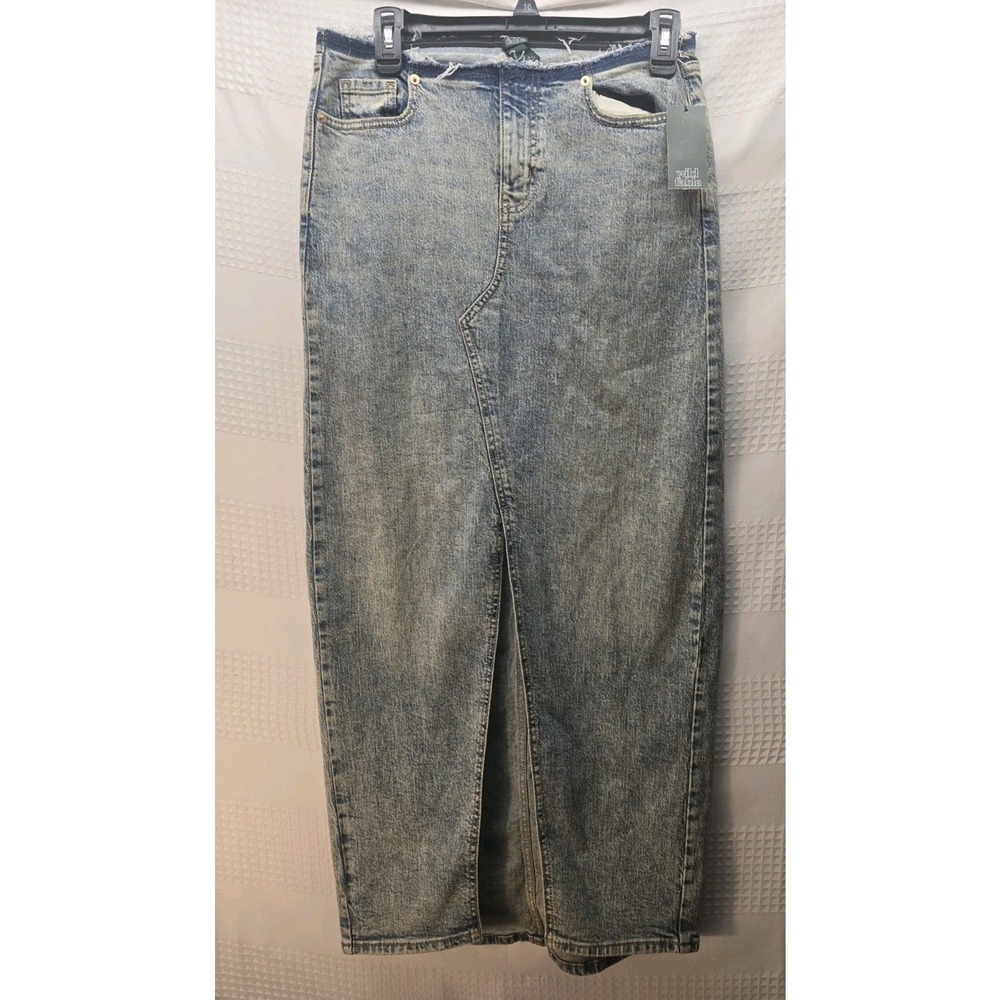 Wild Fable Skirt Womens Sz 2 Blue Frayed Denim Middle Open Slit Y2K Grunge 5992